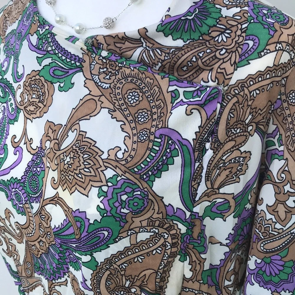 Vintage Groovy Plus Size Volup 60s 70s Psychedelic Purple Paisley Print Dress 💚 - Picture 4 of 6